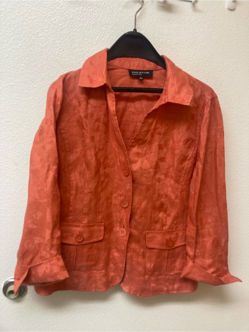 JONES NEW YORK Orange 💯 Percent Linen Jacket Size 6.